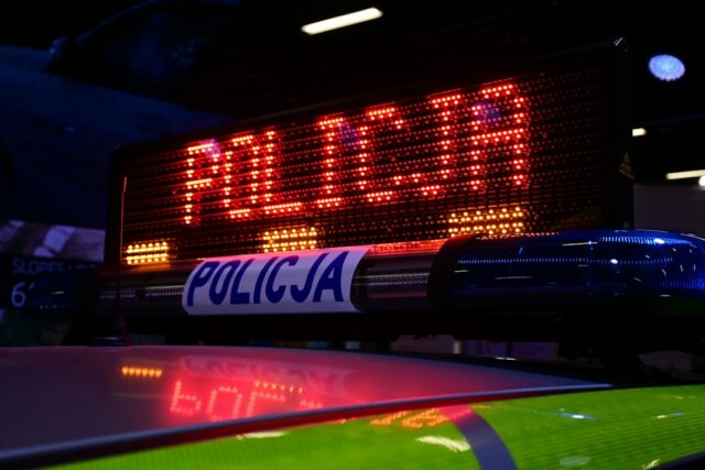Police vehicle at a security exhibition in Poland, used as a general image for the Starlink station fire investigation