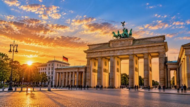 Berlin ve toplum Berlin şehir merkezini ve tarihi yapıları gösteren temsili görsel